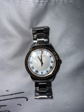Versace Women's Silver Stainless Steel Wristwatch Roman Numeral White Dial Gold…