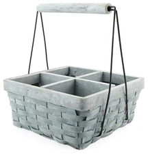 Gray Wood Basket Caddy, Rustic Farmhouse 4-Compartment Carry-All Organizer