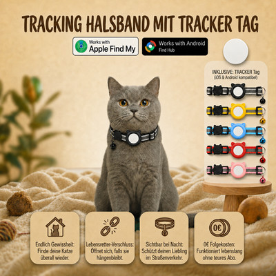 Katze Tracker ohne Abo ohne SIM für iOS, Android, GPS Alternative Katzenhalsband