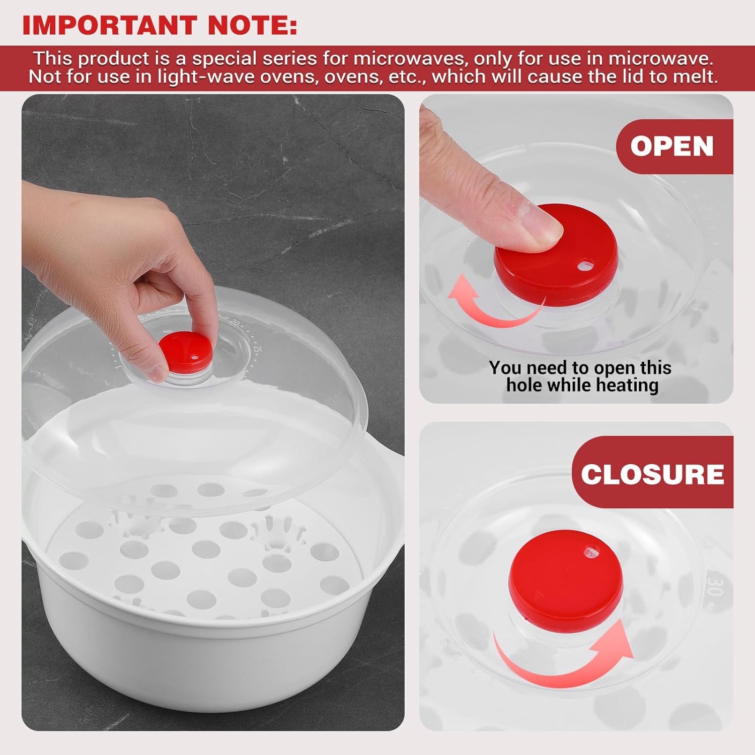 3 Pieces Microwave Bowls with Lids Assorted Sizes as shown in pictures, White 