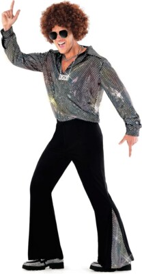 Disco Glitzer Kleidung Herren 70er Jahre Disko Party Schlagermove Kostüm S - 2XL