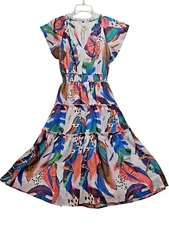 Umgee Midi Dress Women S White Blue Short Sleeve Ruffle Tiered Floral V Neck New