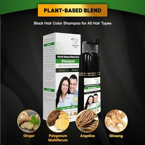 Champú Herbal Natural Color Cabello Negro - Cobertura Cabello Gris en 10 Minutos -... Foto 2 de 4
