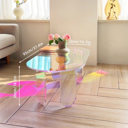 Acrylic Coffee Table Iridescent Acrylic End Table w/ PVC Table Cover 95x50x36cm - Picture 6 of 13