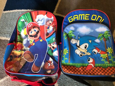 Sonic The Hedgehog-Game On & Super Mario 16  School Kid s Backpack Lot of 2 NICE