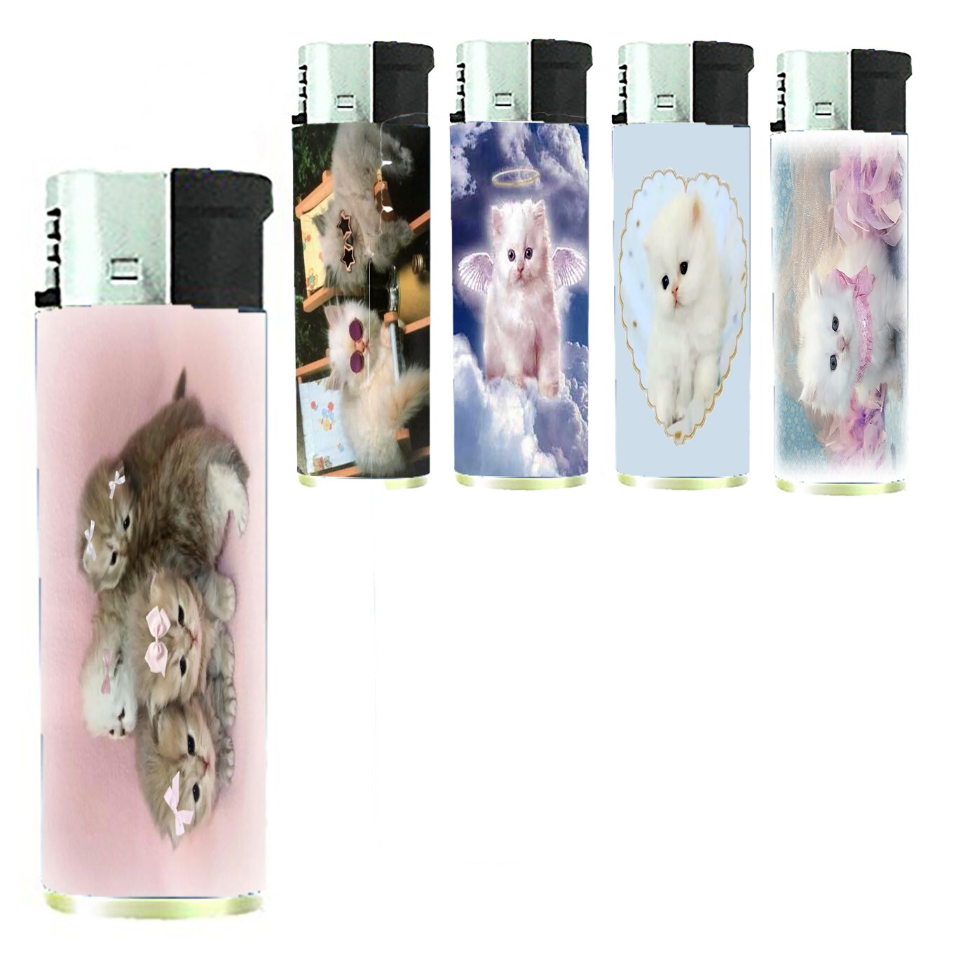 S Set Of 5 Electronic Refillable Butane Pink Girly Heart Angel