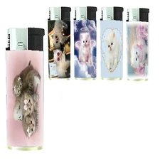 Kitten Lighters Set of 5 Electronic Refillable Butane Pink Girly Heart Angel