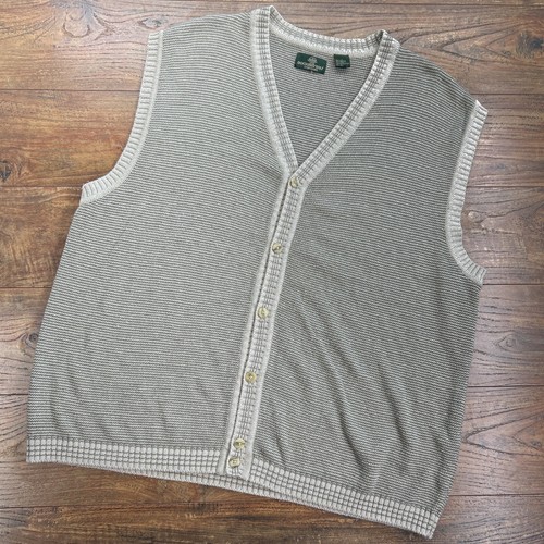 Dockers Sweater Vest Mens V Neck Button UP Brown Striped Knit Acrylic Large