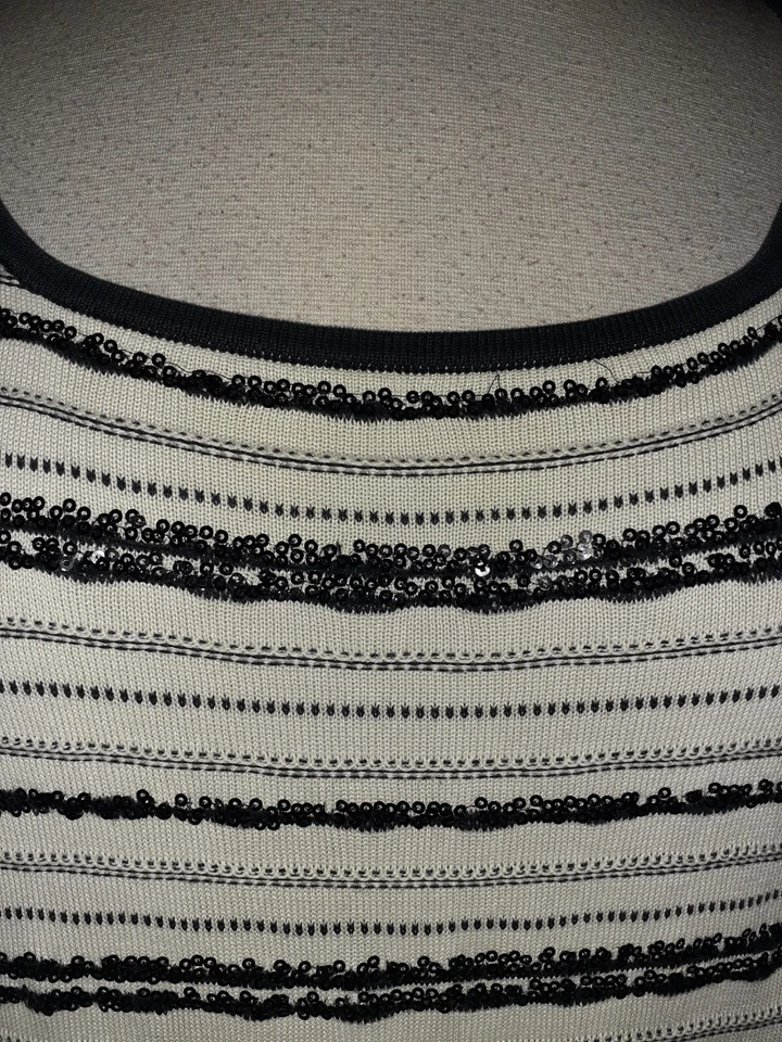 COLDWATER CREEK Plus Sz 2X 22W 24W Sweater Top Ivory Black Sequins Cap Sleeve - Image 2 of 4