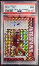 Trey Lance 2021 Panini Mosaic Prizm Fusion Red Yellow Choice Auto PSA 9 Rookie
