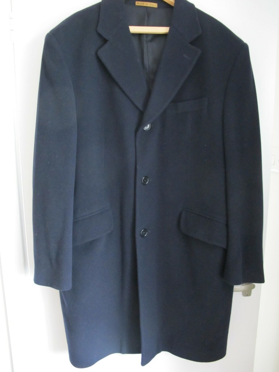 MARKS SPENCER ITALIAN MEN'S X LARGE OVERCOAT NAVY BLUE WOOL