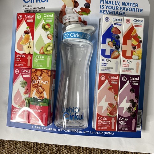 Cirkul 22Oz Plastic Water Bottle Starter Kit With Blue Lid + 8 Flavor