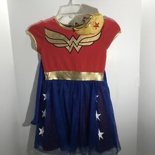 Girl's S 6/6X Wonder Woman Dress, Cape Arm Band Head Band Halloween Costume
