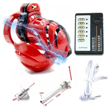 E-stim Shock Chastity Cage Penis Scrotum Device Ring with Sounding Stretcher US