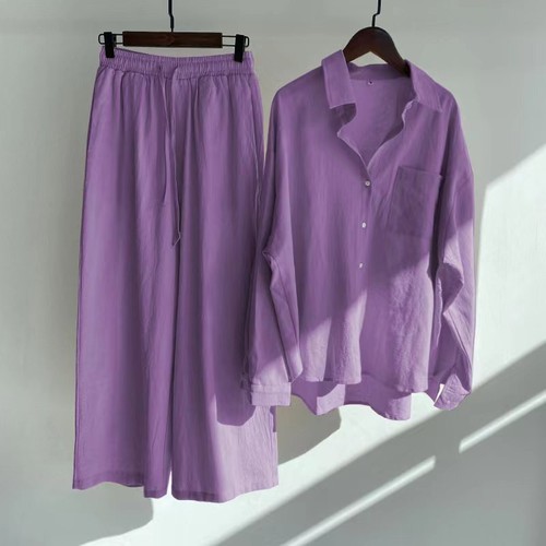 Abito donna taglie forti cotone lino bottoni + pantaloni donna casual loungewear - Foto 15 di 25