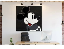 Andy Warhol- Mickey Mouse Black - Pop Art - Framed Canvas