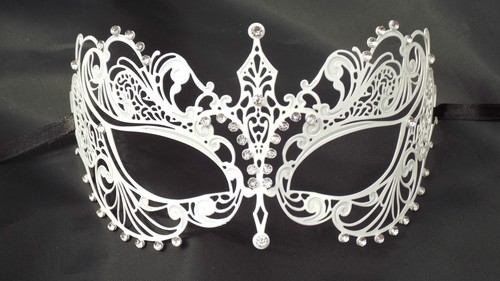 Venetian Style WHITE Filigree Masquerade Party Mask Diamante - Picture 3 of 3