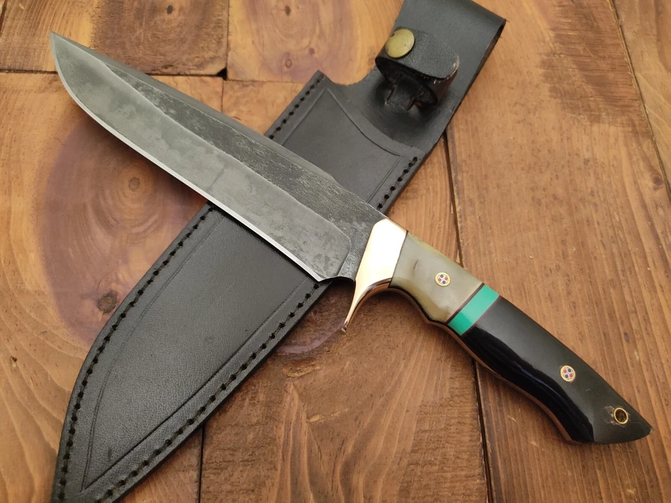 Cuchillo de caza Bowie personalizado hecho a mano hoja de acero 1095 camping supervivencia al aire libre Foto 4 de 4