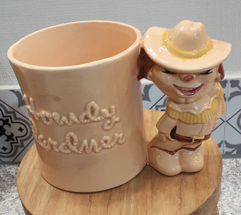 Vintage 1980 Enesco Japan Howdy Pardner Cowboy Coffee Cup Mug Planter