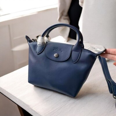 Longchamp Le Pliage Cuir XS Mini Leather Shoulder Bag Navy