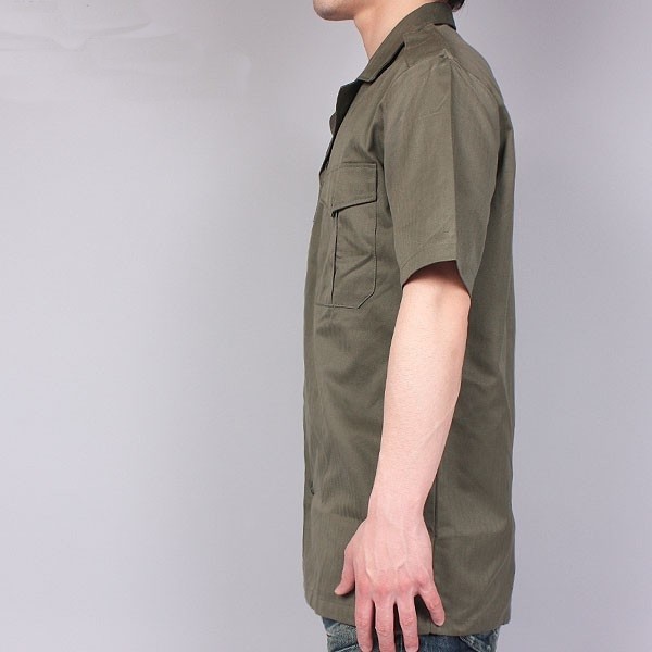 トップス OVY French Millitary Cheack Shirts Original French army Olive OD shirt short sleeves F2 T