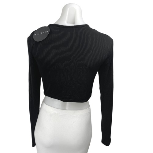 NEW White Fox Black Long Sleeve Cutouts Cold Shoulder Blouse Crop Top Size M - Picture 2 of 5