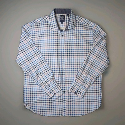 Society Of Threads Dress Shirt 4way Stretch XL 17.5 34/35 XL Blue Pink Check