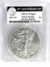 2011 W BURNISHED SILVER EAGLE W MINT MARK FROM 25TH ANNIVERSARY SET PCGS MS70