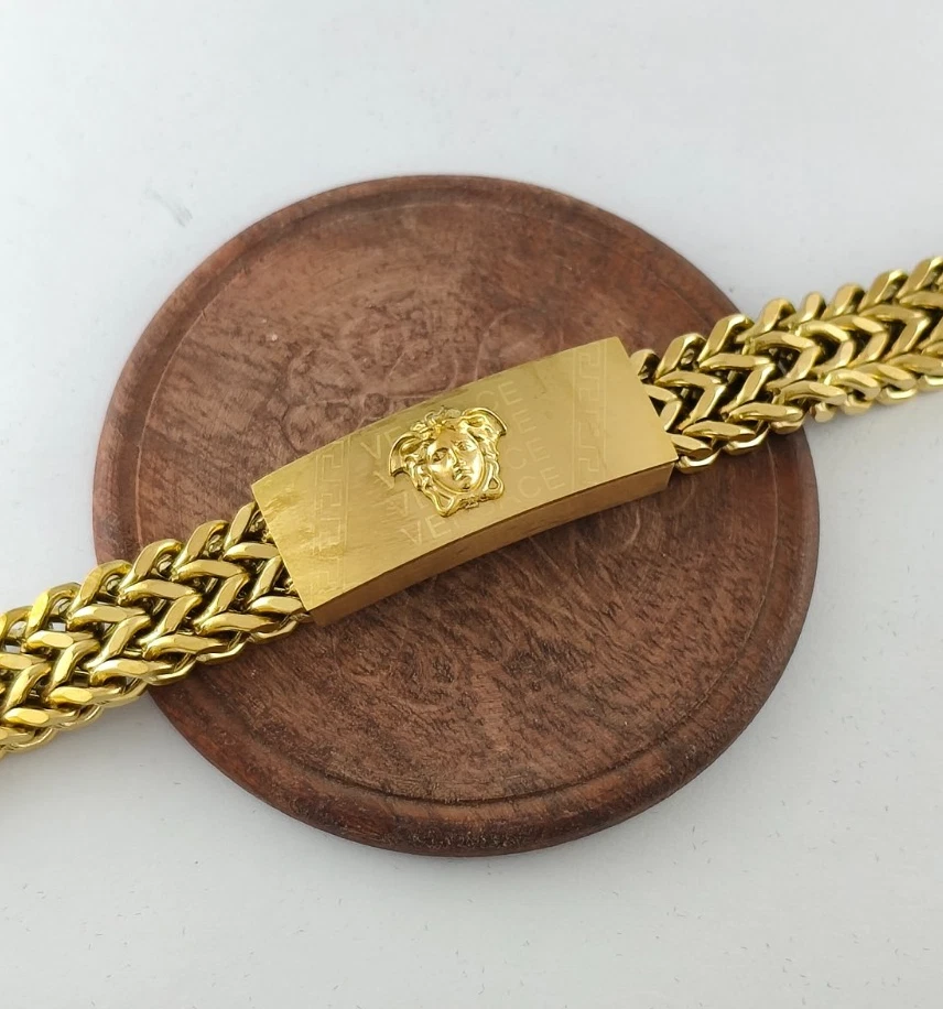 Pulseira masculina luxuosa Versace folheada a ouro com caixa "frete grátis" - Imagem 2 de 4