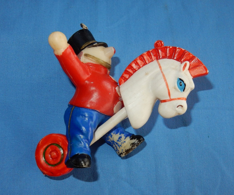 Vintage Plastic Blowmold Soldier on Stick Horse Christmas Ornament