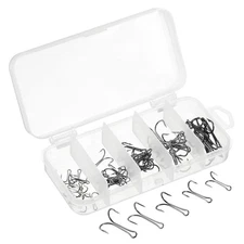 1Set Double Fish Hooks Carbon Steel Open Shank Barbed Frog Hooks Black