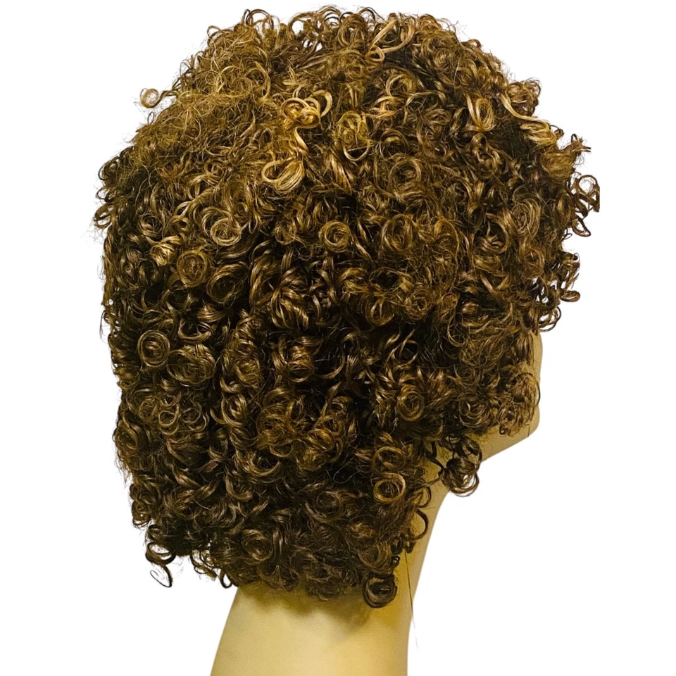 Peluca rizada en espiral 100 % cabello humano marrón escarcha ombre mujer talla grande nueva con etiquetas - A857W Foto 2 de 4