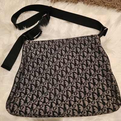 Christian Dior CD Monogram Crossbody Bag Zip Top Silver Hardware Strap