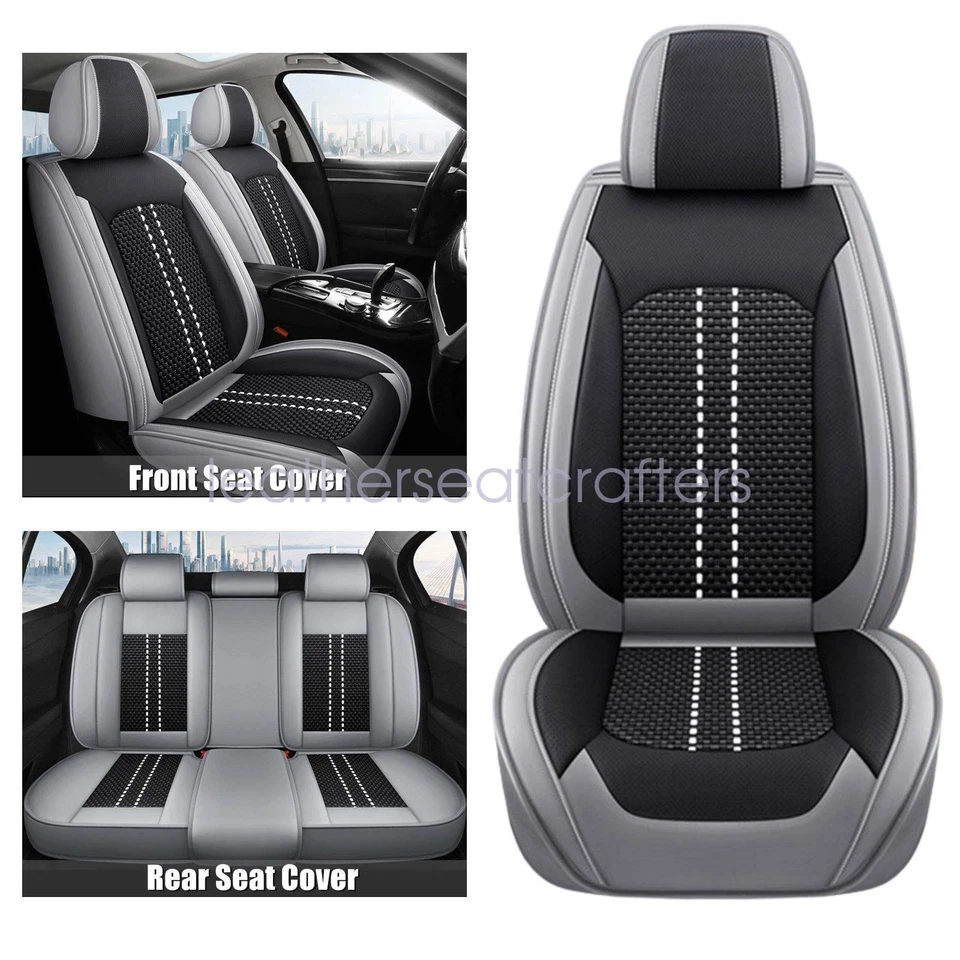 For Toyota Car 5-Sits Full Set Front & Rear PU Leather Protector Seat Cover Gray - Image 4 of 4