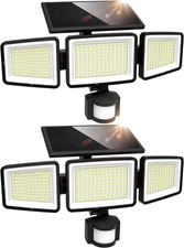 Solar Outdoor Lights 302 LED 3000LM, IP65 Waterproof, 3 Heads, 2 Pack	
