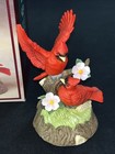 Two Cardinal Figurine Music Box Porcelain Red Birds on Floral Branch 7” Tall — photo 1
