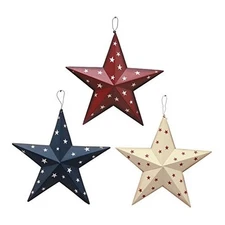 Patriotic Metal Barn Star Wall Decor Set of 3, 12’’ Hanging Country 3 Pack