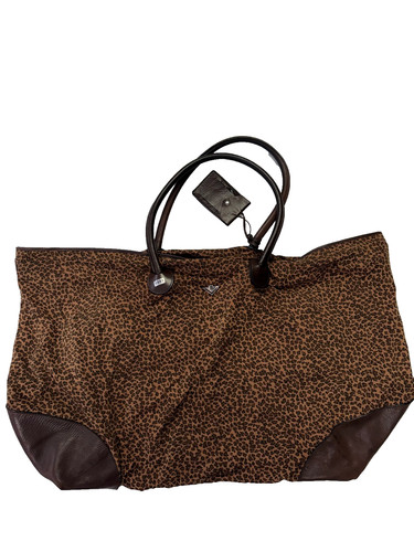 Bottega Veneta Leopard Print Large Tote Shoulder Bag Nylon Leather Brown Large