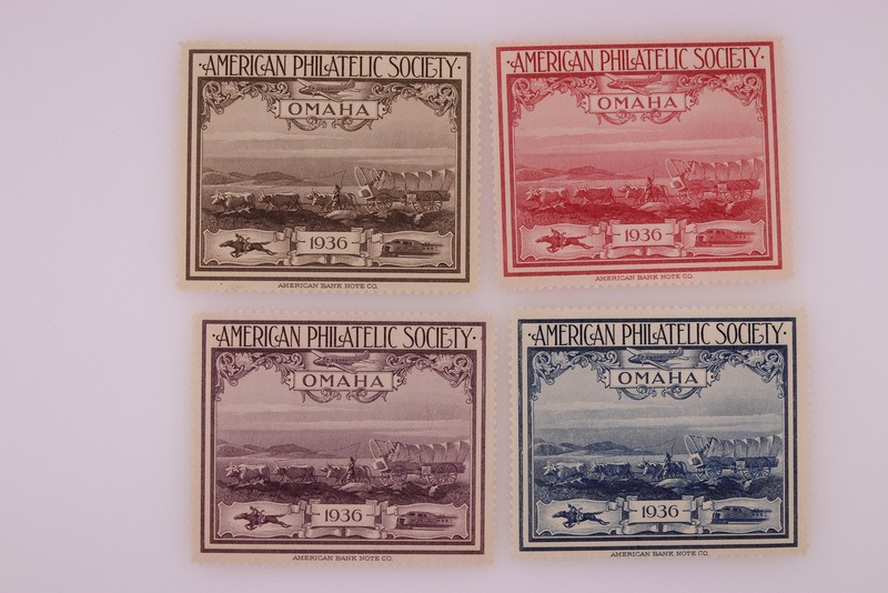 1936 APS Omaha Set 4 Philatelic Souvenir Label American Philatelic Society