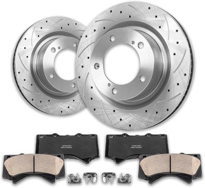 13.89 inch Front Drilled & Slotted Brake Rotors and Ceramic Pads  For Toyota
