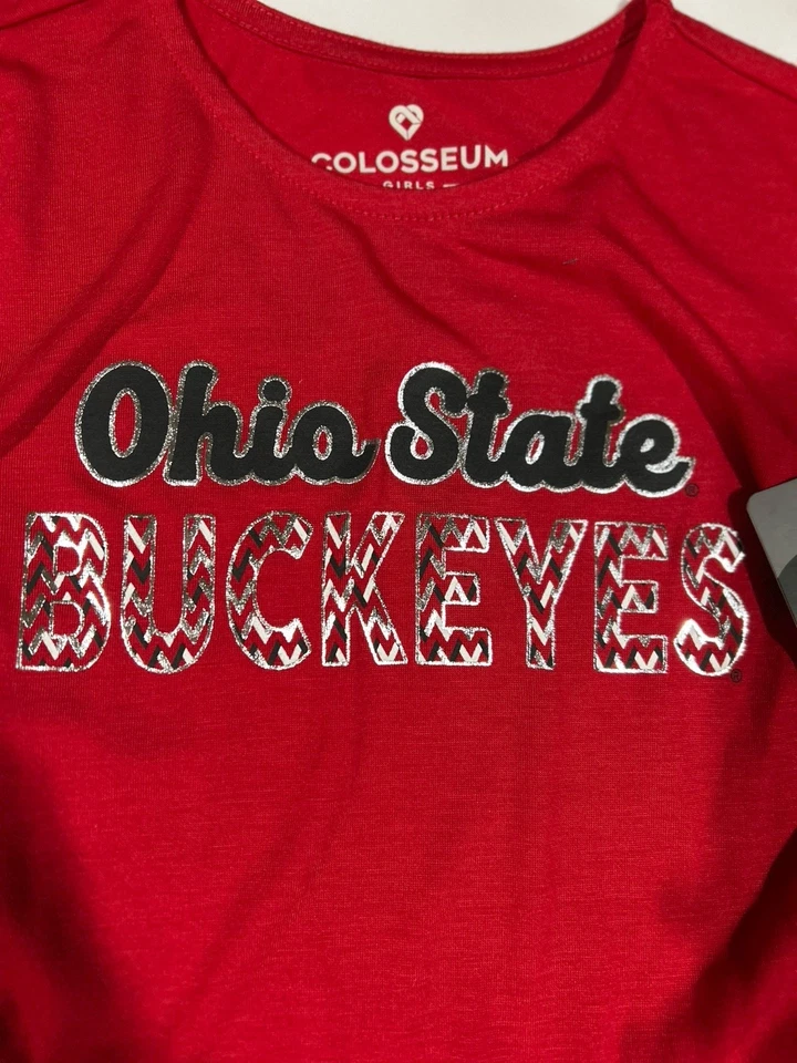 NEW OSU Ohio State Buckeyes Colosseum Red Ruched Silver Shirt Girls M 7-8 - Image 3 of 4