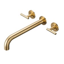 Wall Mount Tub Filler: Gold Tub Faucet High Flow Two Handles Solid Brass, Long