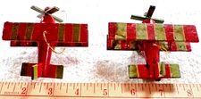 Vintage Biplane Propeller Aircraft Red & Green Christmas Airplane Wood Ornament
