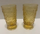VTG SET/2 ANCHOR HOCKING LIDO MILANO YELLOW CRINKLE FOOTED GLASSES, 1960'S 8 OZ