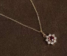 Sunflower Necklace 925 Sterling Silver Red Zircon Pendant Gift for Her