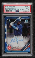 2019 Bowman Chrome Prospect Blue Refractor /150 Miguel Amaya PSA 9 MINT Auto ya6