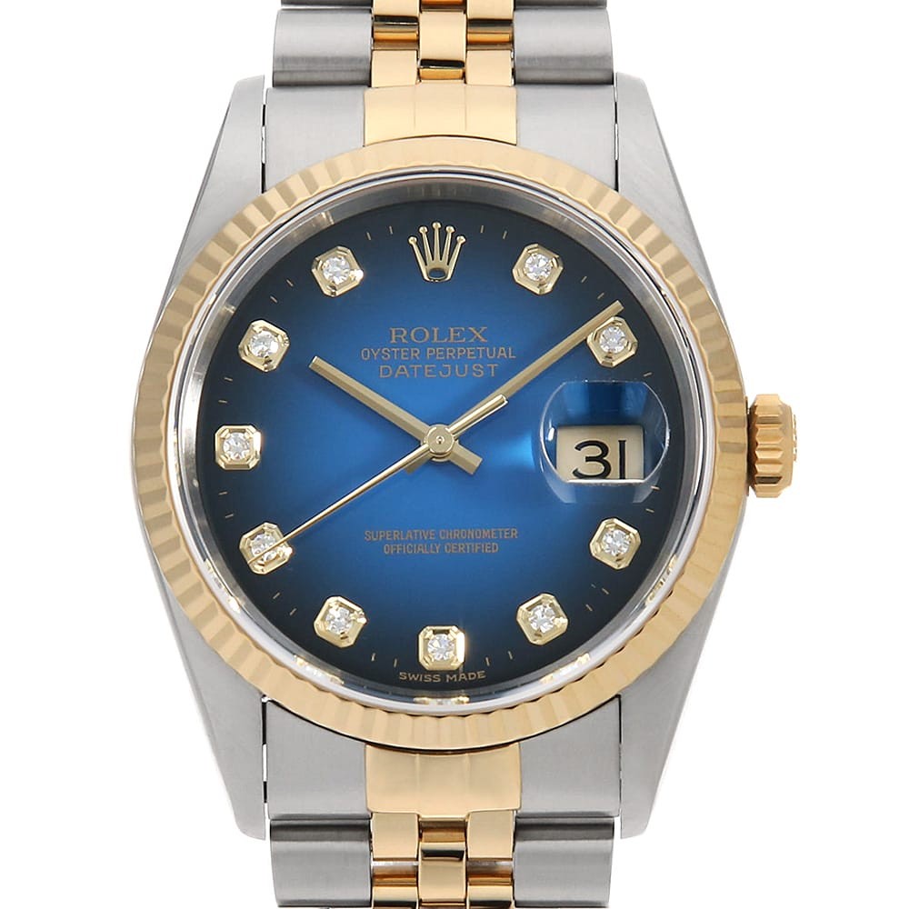 second mens 16233G U 10P ROLEX Datejust blue hand Number Diamond Gradation - VintageWatches.PK second mens 16233G U 10P ROLEX Datejust blue hand Number Diamond Gradation - vintagewatches.pk