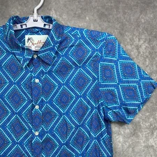 Chubbies Button Up Shirt Mens S Blue Geometric Vibrant Summer Vibe Casual