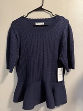 Women's 89th & Madison Navy Cable Knit short sleeve peplum sweater xxl