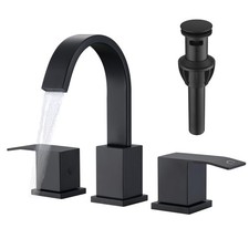 Matte Black Bathroom Faucets for Sink 3 Hole, Handle Black Faucet Bathroom wi...